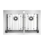 Evier de cuisine sur-pan double 33x22 (60-40) avec grilles de fond - Acier inoxydable