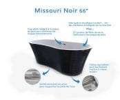 Missouri – bain autoportant noir 66″ - avec design moderne et trop-plein intégré