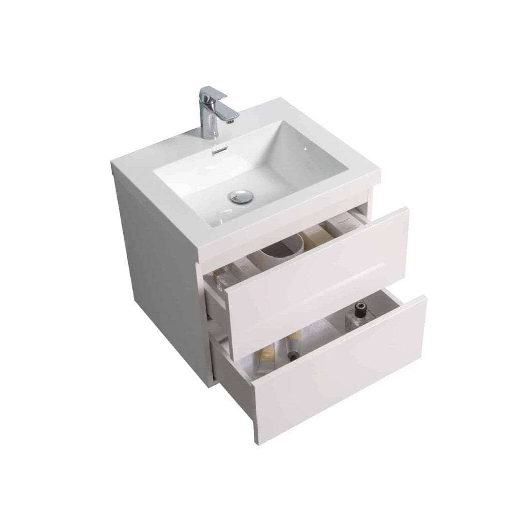 Vanité de salle de bain Fano 24 pouces - Blanche - Vue côté haut