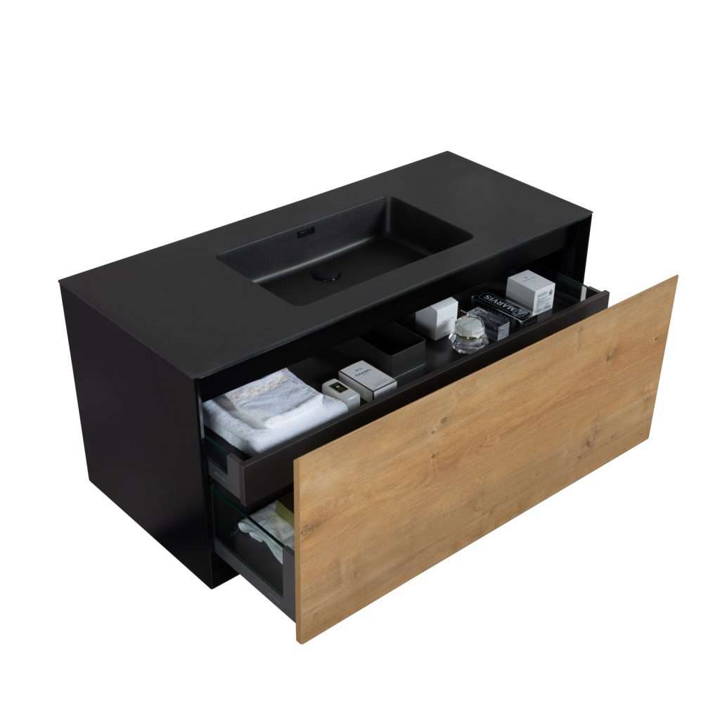 Vanité de salle de bain 48 pouces Kelia – Chêne - Vue latérale