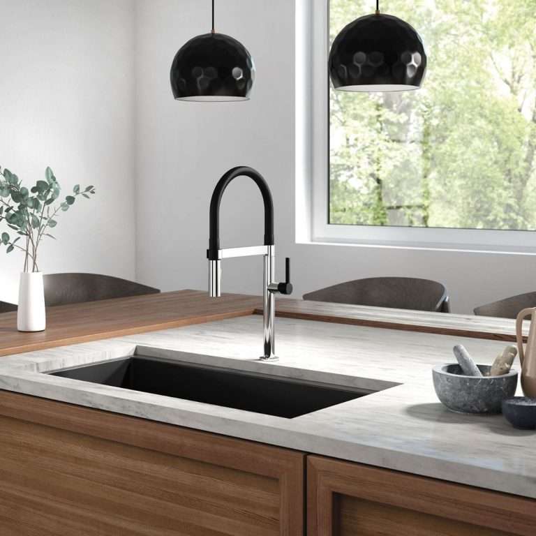 Robinet de cuisine Exki – Inox PVS et poignée noire