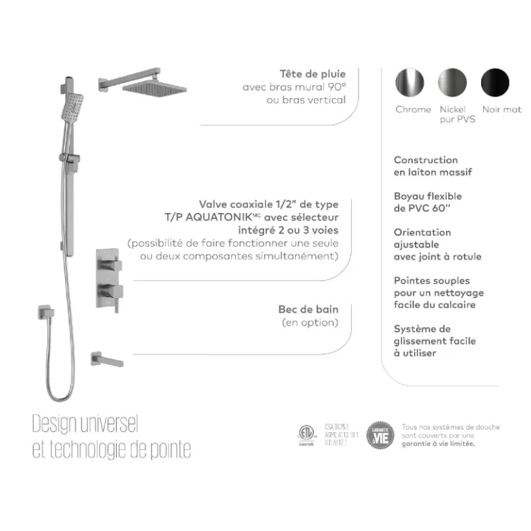 Ensemble de robinetterie de douche TD2 Squareone - Caractéristiques