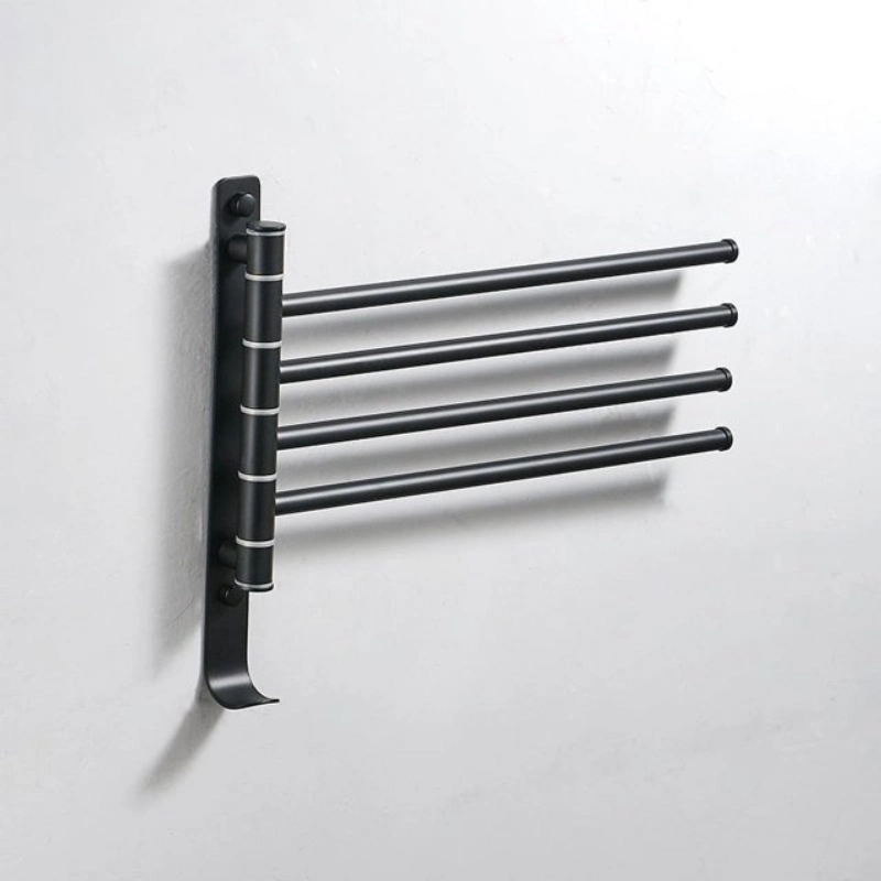 Barre à serviette pivotant mural 4 bras – Noir