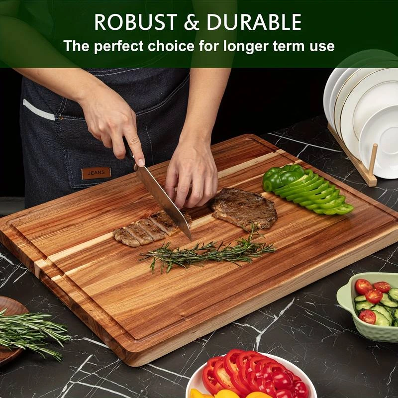 Planche à Découper Bambou Avec Récipient Et égouttoir Intégrés - 40x28 Cm, Récipients Amovibles, 3-en-1 Pratique