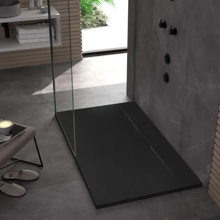 Base de douche noire svelte ultra mince 48” x 36” - Drain latéral