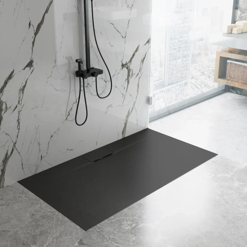 Base de douche noire svelte ultra mince 48” x 36” - Drain latéral