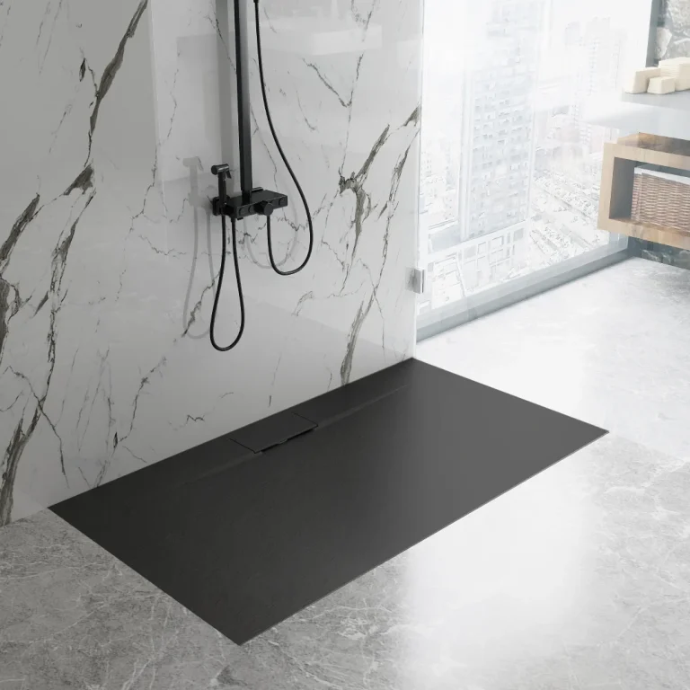 Base de douche noire svelte ultra mince 48” x 36” - Drain latéral