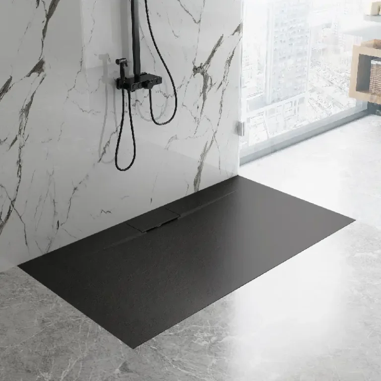 Base de douche noire svelte ultra mince 60” x 36” - Drain latéral