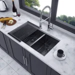 Évier de cuisine double 30″x18″ 16G (60/40) sans grilles de fond - Noir – Image 2