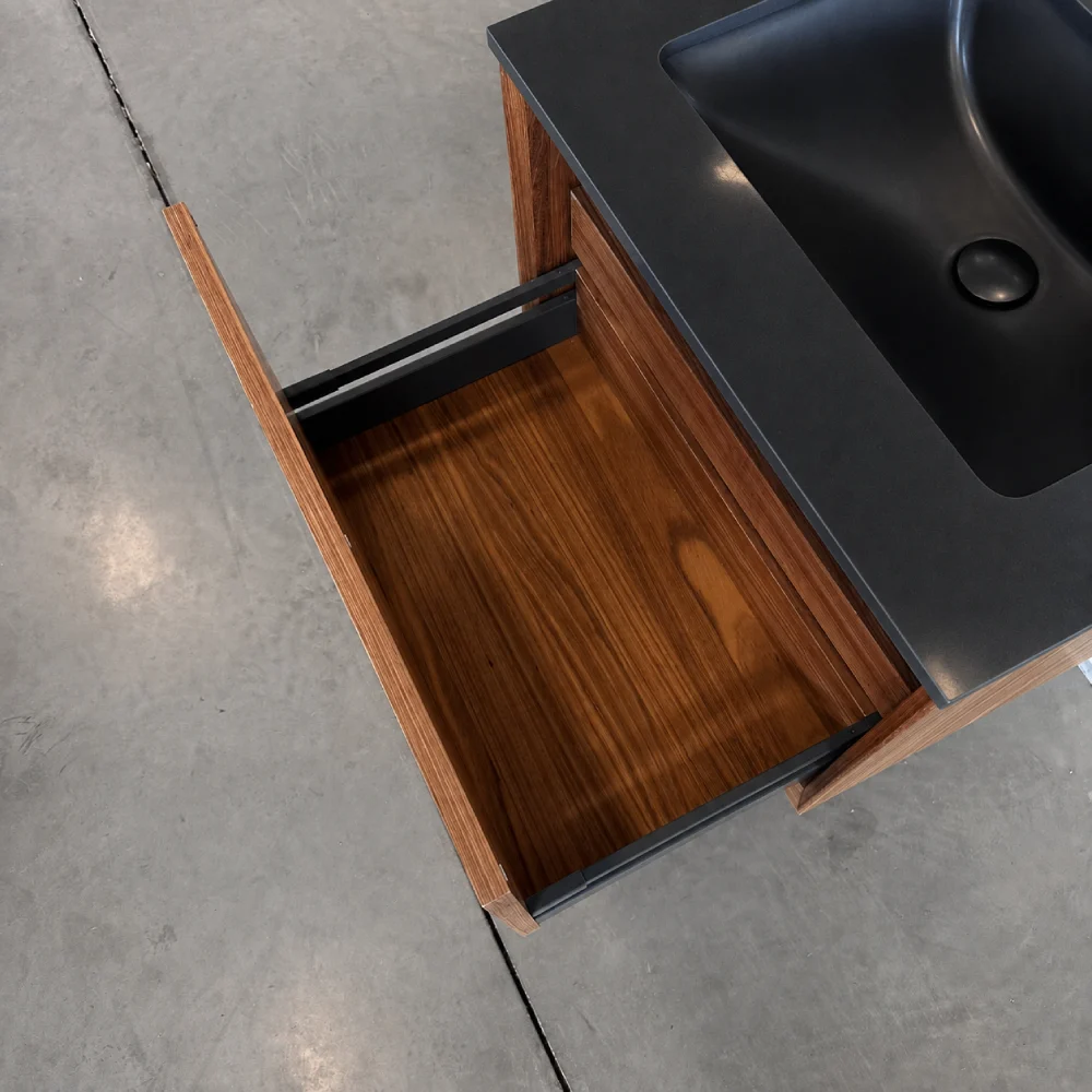 36″ Vanité de salle de bain Savana-Quartz noir _ Lavabo en porcelaine noire
